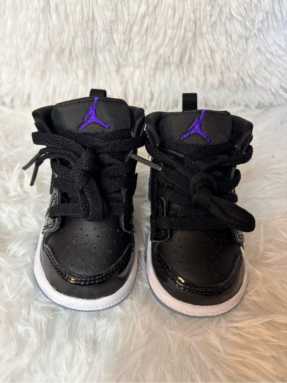 Jordan 1 Mid SE TD Black Dark Concord Patent Toddler Sneakers Size 4C In Box